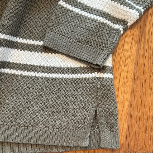 Talbots BASKET WEAVE SWEATER STRIPE Women’s SZ Medium Olive & White Knit Fall - Picture 5 of 9